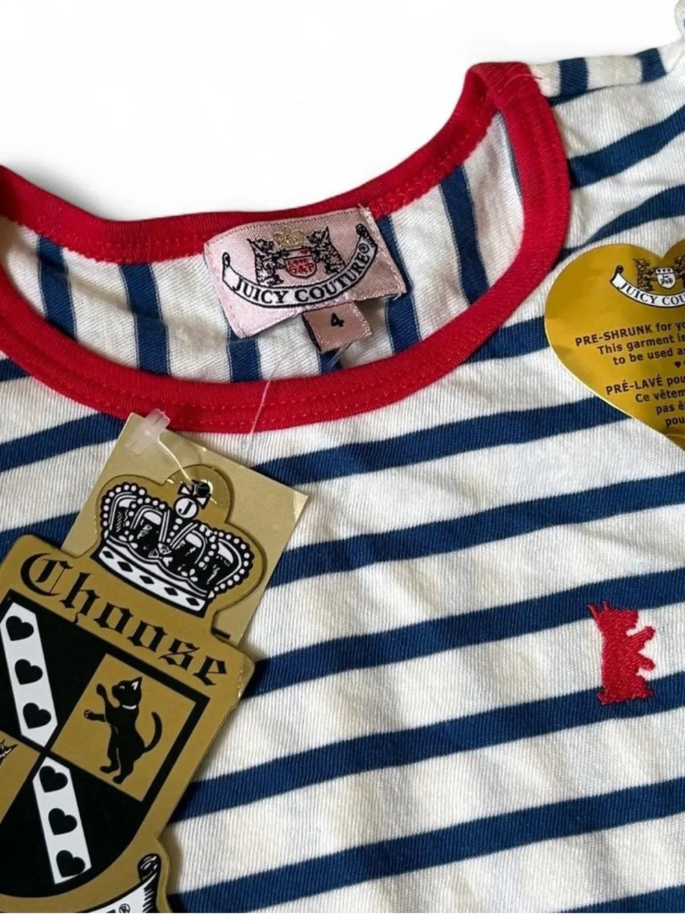 Y2K deadstock vintage Juicy Couture ruffle sleep stripe tee shirt